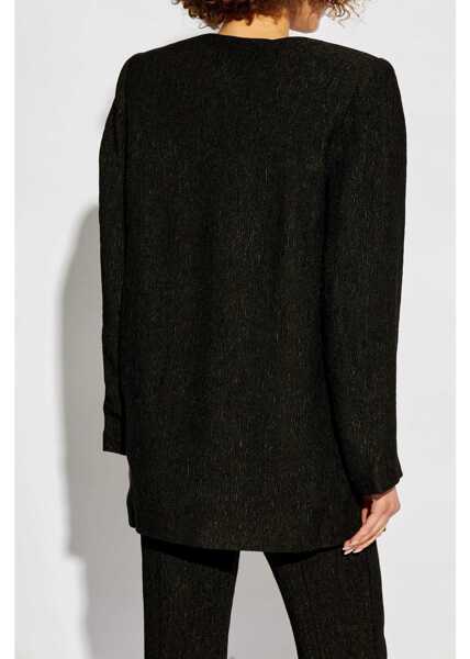 Sacouri Ganni Textured Fabric 1 Buttons Blazer With Padded Straps Black Femei (BM 18787339) 4
