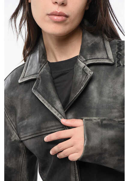 Geci biker Marni Leather Biker Jacket With Patch Pockets Brown Femei (BM 18787345) 3