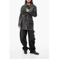 Geci Marni Dama - Geci biker Marni Leather Biker Jacket With Patch Pockets Brown Femei (BM 18787345) - B-mall.ro