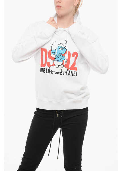 Bluze de trening DSQUARED2 The Smurfs Printed Brushed Cotton Grounchy Smurf Hoodie White Femei (BM 18787348) 1