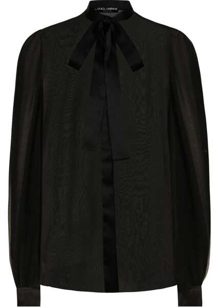 Bluze Dolce & Gabbana Silk Tie Neck Blouse Black Femei (BM 18787354) 1
