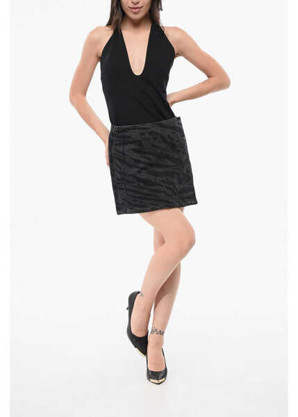 Fuste casual Ganni Animal Motif Wrap Denim Miniskirt Black Femei (BM 18787363) 4