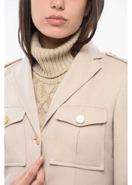 Sacouri Tagliatore Utility Cashmere Blazer With Golden-Effect Buttons Beige Femei (BM 18787369) 3