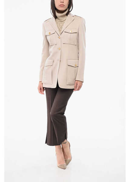 Sacouri Tagliatore Utility Cashmere Blazer With Golden-Effect Buttons Beige Femei (BM 18787369) 4