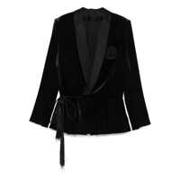 Geci Balmain Velvet & Satin Side Belted Jacket With Tassel Clothing Barbati
