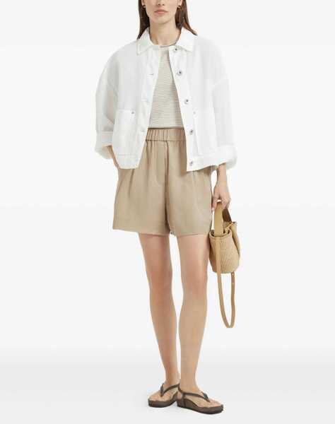 Tricouri Brunello Cucinelli Striped jersey T-Shirt BIANCO/SAHARA Femei (BM 18792457) 2