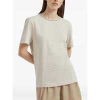 Tricouri Brunello Cucinelli Dama - Tricouri Brunello Cucinelli Striped jersey T-Shirt BIANCO/SAHARA Femei (BM 18792457) - B-mall.ro