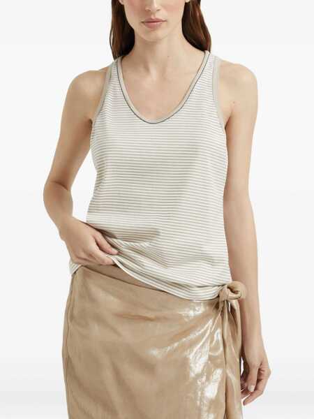 Topuri Brunello Cucinelli Striped Tank Top BIANCO/SAHARA Femei (BM 18792493) 3