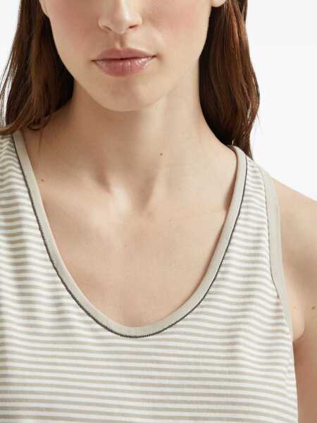 Topuri Brunello Cucinelli Striped Tank Top BIANCO/SAHARA Femei (BM 18792493) 5