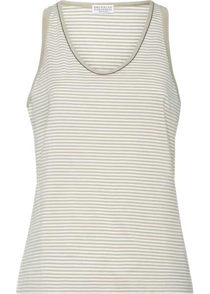 Topuri Brunello Cucinelli Striped Tank Top BIANCO/SAHARA Femei (BM 18792493) 1