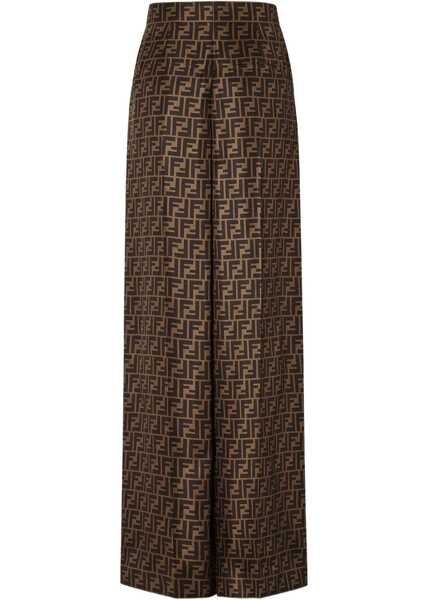 Pantaloni casual Fendi Monogram pattern silk Pants TOBACCO Femei (BM 18792526) 2
