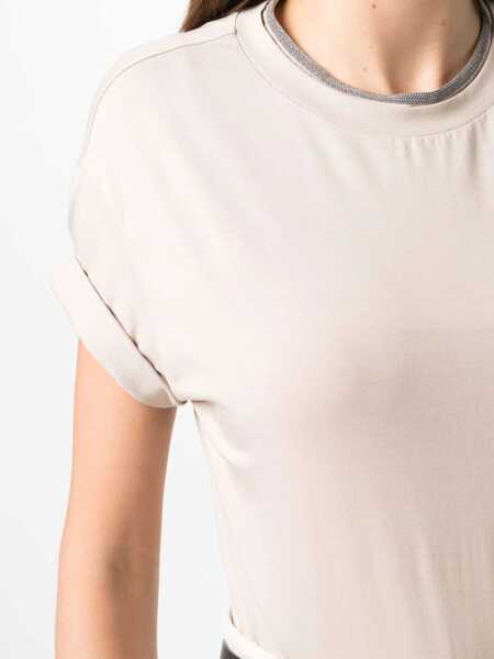 Tricouri Brunello Cucinelli Cotton T-Shirt TALCO Femei (BM 18792601) 5