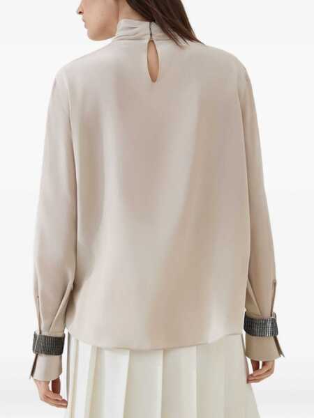 Bluze Brunello Cucinelli Silk turtleneck Blouse with Precious Bracelets SAND Femei (BM 18793069) 3