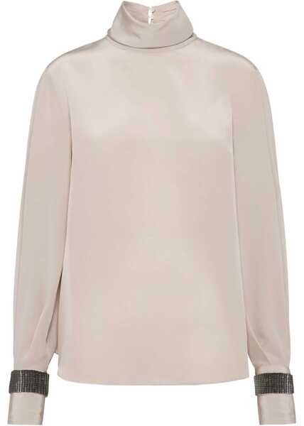 Bluze Brunello Cucinelli Silk turtleneck Blouse with Precious Bracelets SAND Femei (BM 18793069) 1