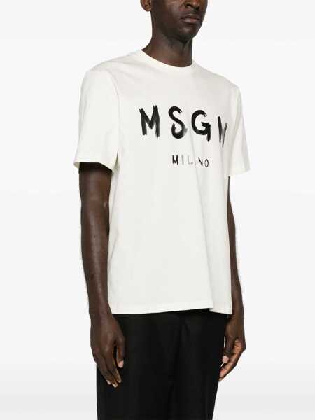 Tricouri MSGM Msgm Cotton T-Shirt With Front Printed Logo WHITE Barbati (BM 18794505) 3