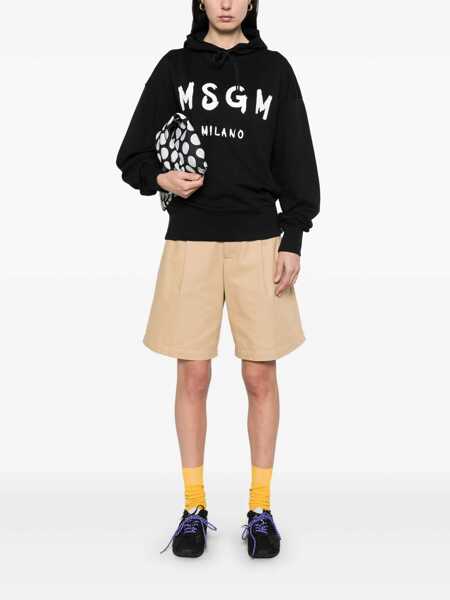 Pulovere MSGM Msgm Black Cotton Crewneck Sweatshirt With Logo Black Femei (BM 18794514) 2