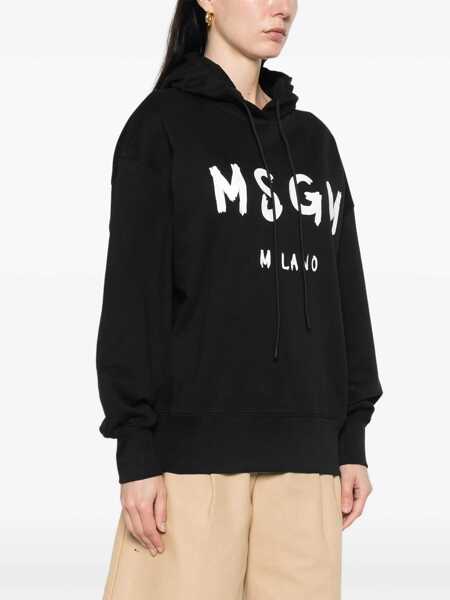 Pulovere MSGM Msgm Black Cotton Crewneck Sweatshirt With Logo Black Femei (BM 18794514) 3