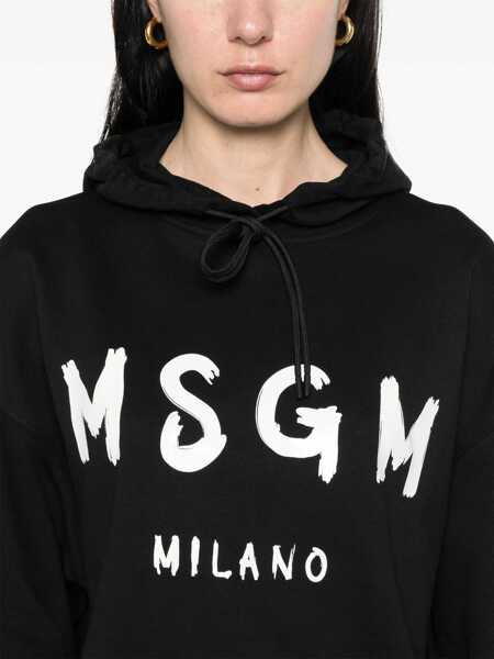 Pulovere MSGM Msgm Black Cotton Crewneck Sweatshirt With Logo Black Femei (BM 18794514) 5