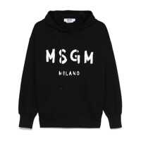Pulovere Msgm Black Cotton Crewneck Sweatshirt With Logo Femei