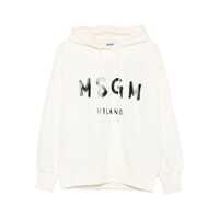 Pulovere Msgm White Cotton Crewneck Sweatshirt With Logo Femei