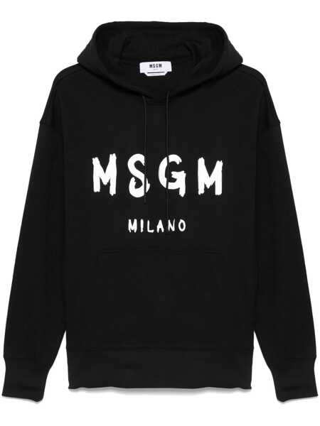 Pulovere MSGM Msgm Black Cotton Crewneck Sweatshirt With Logo Black Barbati (BM 18794523) 1