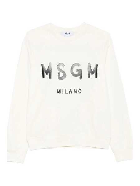 Pulovere MSGM Msgm White Cotton Crewneck Sweatshirt With Logo WHITE Femei (BM 18794526) 1