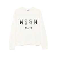 Pulovere Msgm White Cotton Crewneck Sweatshirt With Logo Femei