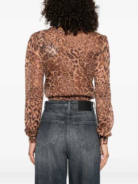 Pulovere TWINSET Twinset V-Neck Sweater With Animal Print MARRONE E BEIGE Femei (BM 18794826) 4