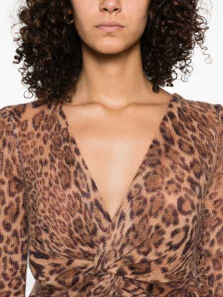 Pulovere TWINSET Twinset V-Neck Sweater With Animal Print MARRONE E BEIGE Femei (BM 18794826) 5