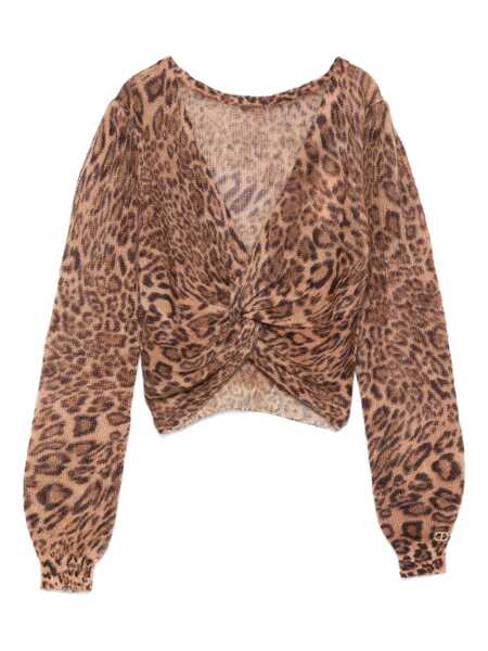 Pulovere TWINSET Twinset V-Neck Sweater With Animal Print MARRONE E BEIGE Femei (BM 18794826) 1