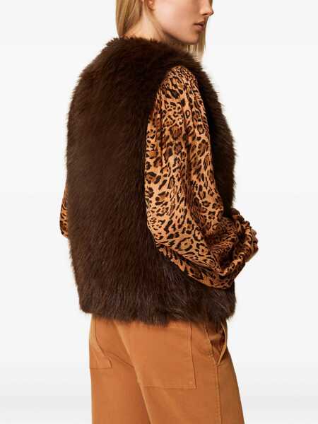 Geci TWINSET Twinset Brown Faux Fur Gilet GRIGIO E NERO Femei (BM 18794841) 2