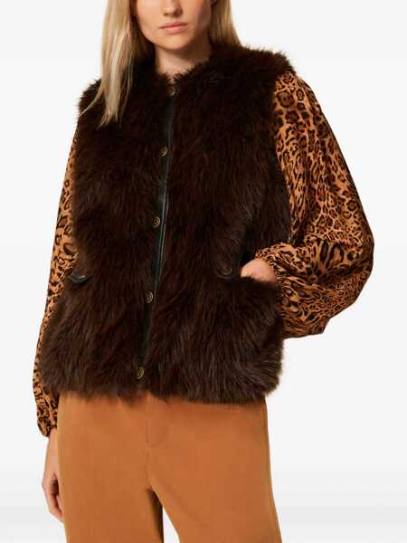 Geci TWINSET Twinset Brown Faux Fur Gilet GRIGIO E NERO Femei (BM 18794841) 3
