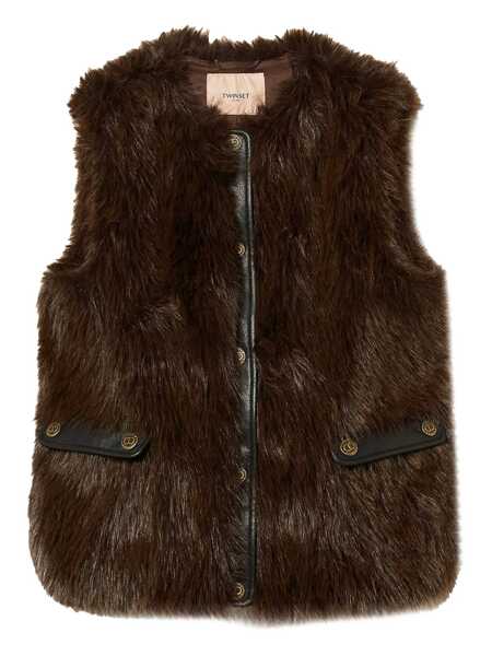 Geci TWINSET Twinset Brown Faux Fur Gilet GRIGIO E NERO Femei (BM 18794841) 1