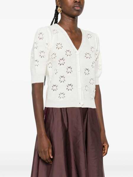 Pulovere TWINSET Twinset White Wool-Blend Floral Open-Knit Pattern WHITE Femei (BM 18794904) 3