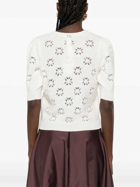 Pulovere TWINSET Twinset White Wool-Blend Floral Open-Knit Pattern WHITE Femei (BM 18794904) 4