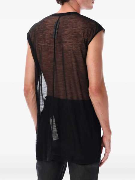 Topuri Rick Owens Rick Owens Black Sheer Wool Deep V Tank Black Barbati (BM 18795531) 2