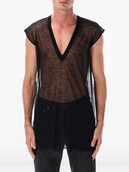 Topuri Rick Owens Rick Owens Black Sheer Wool Deep V Tank Black Barbati (BM 18795531) 1