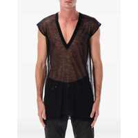 Topuri Rick Owens Black Sheer Wool Deep V Tank Barbati