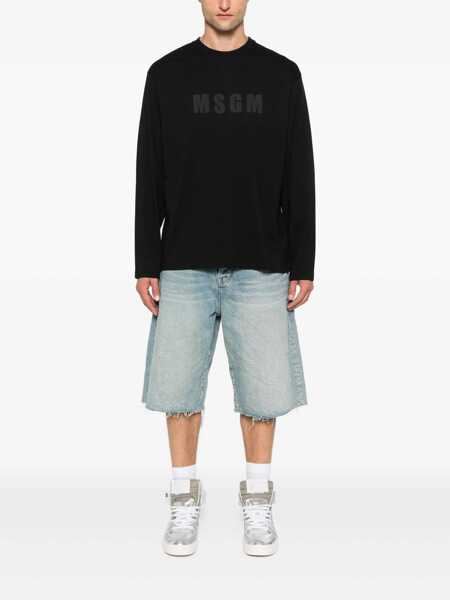 Tricouri MSGM Msgm Cotton T-Shirt With Front Printed Logo Black Barbati (BM 18796014) 1