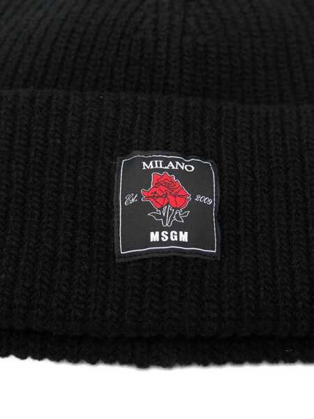 Sepci MSGM Msgm Black Ribbed Wool Hat Black Barbati (BM 18796020) 2