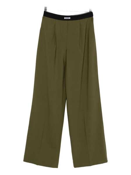 Pantaloni casual MSGM Msgm High-Waist Wool-Blend Palazzo Trousers GREEN Femei (BM 18796056) 1