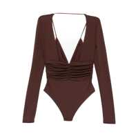 Body-uri Elisabetta Franchi Ruched Detail Bodysuit In Brown Jersey Crêpe Femei