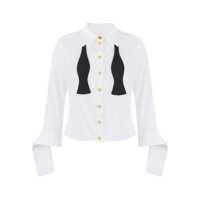 Camasi Elisabetta Franchi Shirt With Open Bow Tie And Jewel Buttons Femei