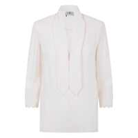 Bluze Elisabetta Franchi Georgette Blouse With Tie-Neck And Embroidered Logo Femei