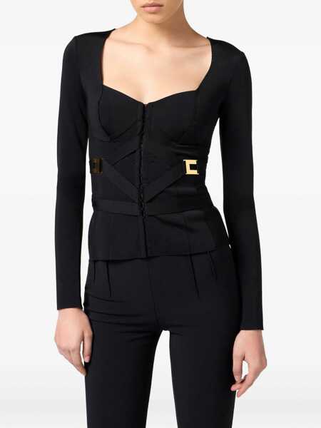 Sacouri Elisabetta Franchi Elisabetta Franchi Fitted Stretch Fabric Blazer With Logo Detail Black Femei (BM 18798384) 4