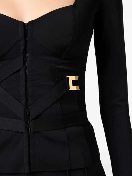 Sacouri Elisabetta Franchi Elisabetta Franchi Fitted Stretch Fabric Blazer With Logo Detail Black Femei (BM 18798384) 5