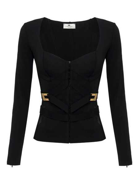 Sacouri Elisabetta Franchi Elisabetta Franchi Fitted Stretch Fabric Blazer With Logo Detail Black Femei (BM 18798384) 1
