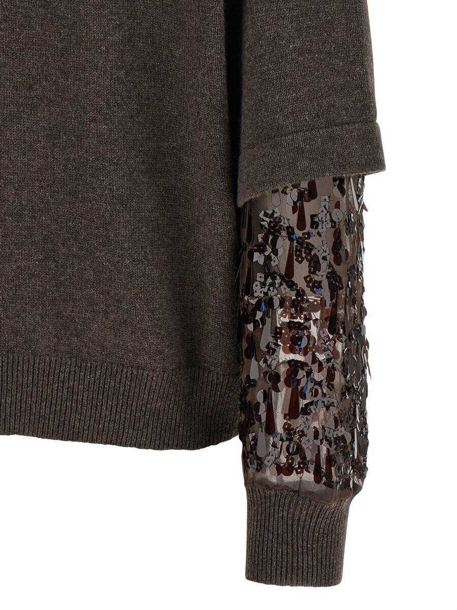 Pulovere Brunello Cucinelli Brunello Cucinelli Sequin Sleeve Sweater BROWN Femei (BM 18799053) 4