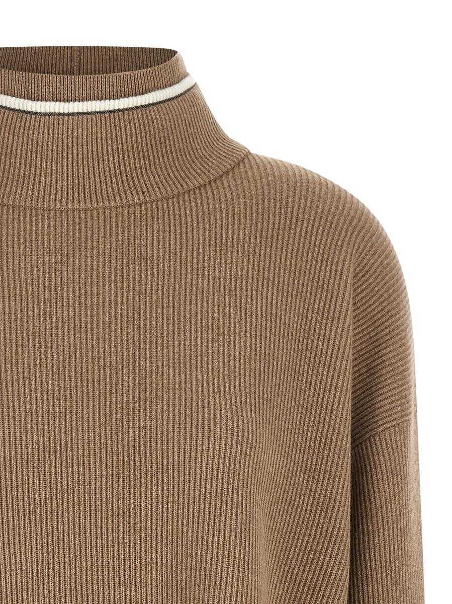 Pulovere Brunello Cucinelli Brunello Cucinelli Double Layer Sweater BROWN Femei (BM 18799056) 3