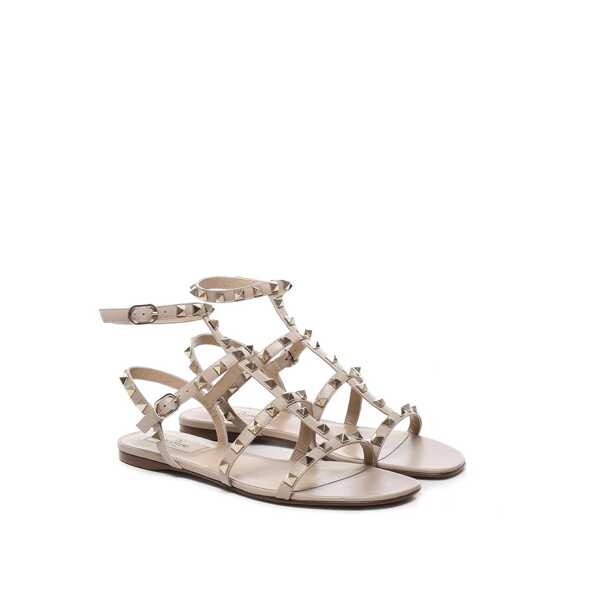 Sandale Valentino Garavani VALENTINO GARAVANI Rockstud flat sandals Beige Femei (BM 18801006) 2